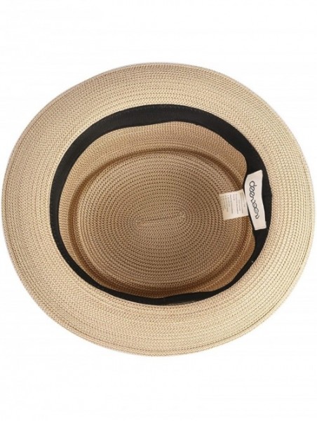 Fedoras Men's Straw Pork Pie Hats Short Brim Fedora Summer Sun Hat - Natural Mix Coffee - CS18O28QG70 $23.36