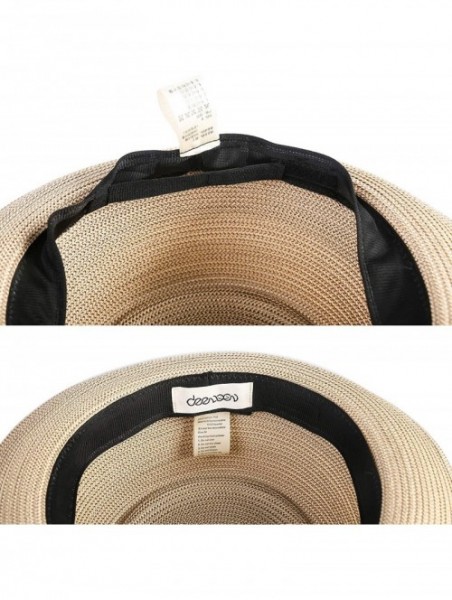 Fedoras Men's Straw Pork Pie Hats Short Brim Fedora Summer Sun Hat - Natural Mix Coffee - CS18O28QG70 $23.36