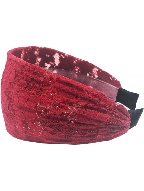 Headbands Gorgeous Wide Floral Lace Gathered Hard Headband - Wine - CT12L5WRL5F $17.60