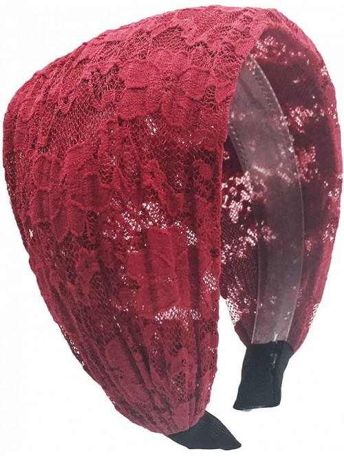 Headbands Gorgeous Wide Floral Lace Gathered Hard Headband - Wine - CT12L5WRL5F $17.60