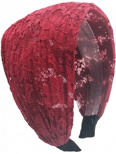 Headbands Gorgeous Wide Floral Lace Gathered Hard Headband - Wine - CT12L5WRL5F $17.60