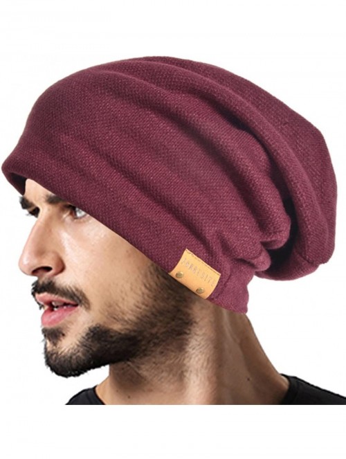 Skullies & Beanies Men Oversized Slouch Beanie Large Skullcap Knit Hat - Claret - CS18UKU6XHX $17.24