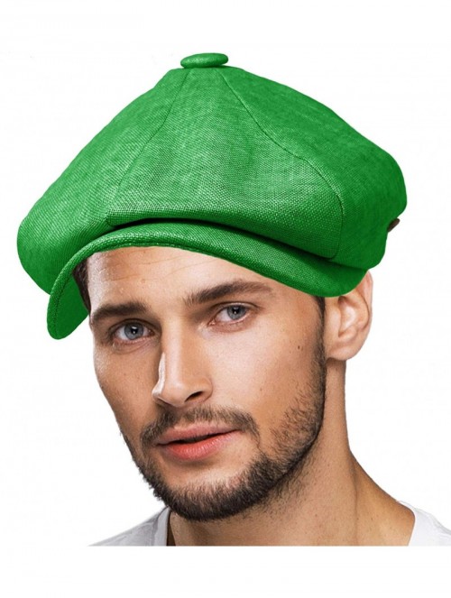 Newsboy Caps Men's 100% Linen Snap Front Newsboy Drivers Cabbie Gatsby Apple Cap Hat - Solid Apple Green - C01962STOGR $26.77