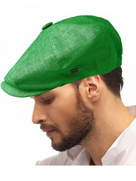 Newsboy Caps Men's 100% Linen Snap Front Newsboy Drivers Cabbie Gatsby Apple Cap Hat - Solid Apple Green - C01962STOGR $26.77