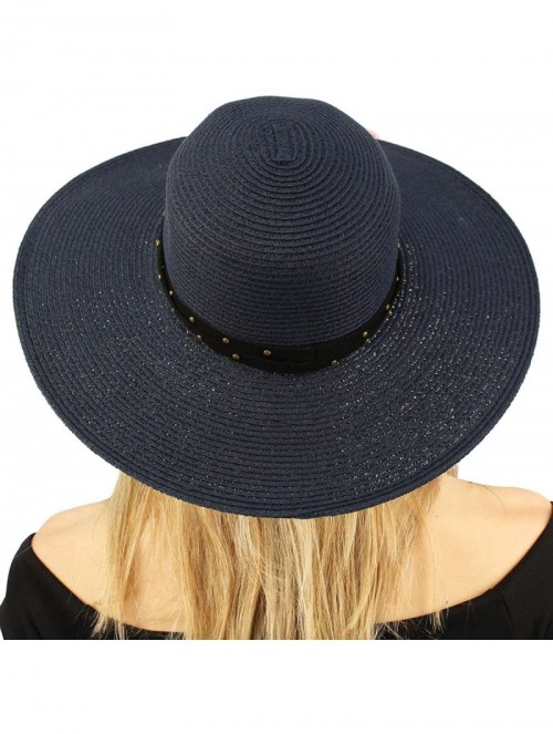 Sun Hats Metal Rivets Hatband Floppy Wide Brim 4" Summer Beach Pool Sun Hat - Navy - CR18D2ZWU6I $18.44