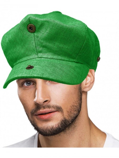 Newsboy Caps Men's 100% Linen Snap Front Newsboy Drivers Cabbie Gatsby Apple Cap Hat - Solid Apple Green - C01962STOGR $26.77