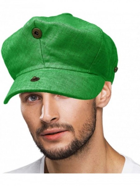 Newsboy Caps Men's 100% Linen Snap Front Newsboy Drivers Cabbie Gatsby Apple Cap Hat - Solid Apple Green - C01962STOGR $26.77