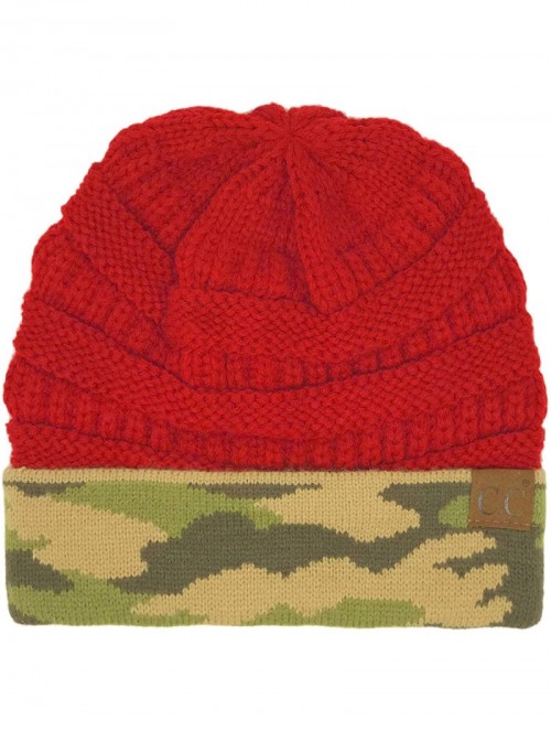Skullies & Beanies Winter Fall Trendy Chunky Stretchy Cable Knit Beanie Hat - Camouflage Red - CT18YTGUAQ3 $16.50