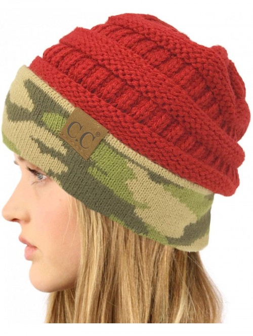 Skullies & Beanies Winter Fall Trendy Chunky Stretchy Cable Knit Beanie Hat - Camouflage Red - CT18YTGUAQ3 $16.50