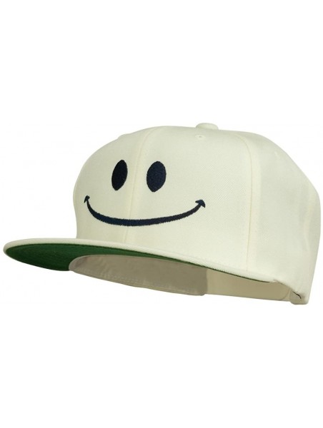 Baseball Caps Big Smile Face Embroidered Flat Bill Cap - Natural - CV11P5HKMGH $28.64