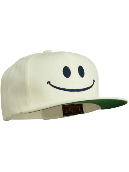 Baseball Caps Big Smile Face Embroidered Flat Bill Cap - Natural - CV11P5HKMGH $28.64