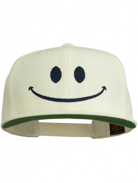 Baseball Caps Big Smile Face Embroidered Flat Bill Cap - Natural - CV11P5HKMGH $28.64