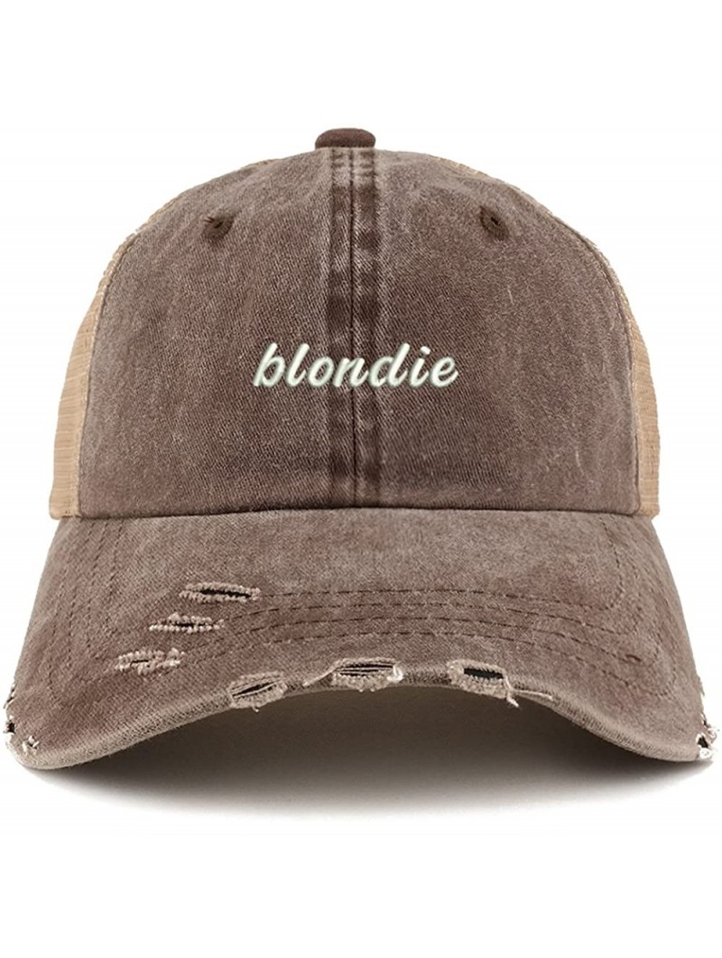 Baseball Caps Blondie Embroidered Frayed Bill Trucker Mesh Back Cap - Brown - CD18CX3IK55 $20.41