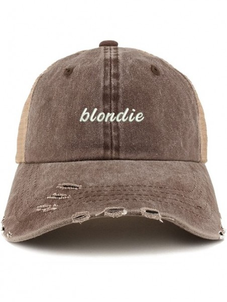 Baseball Caps Blondie Embroidered Frayed Bill Trucker Mesh Back Cap - Brown - CD18CX3IK55 $20.41