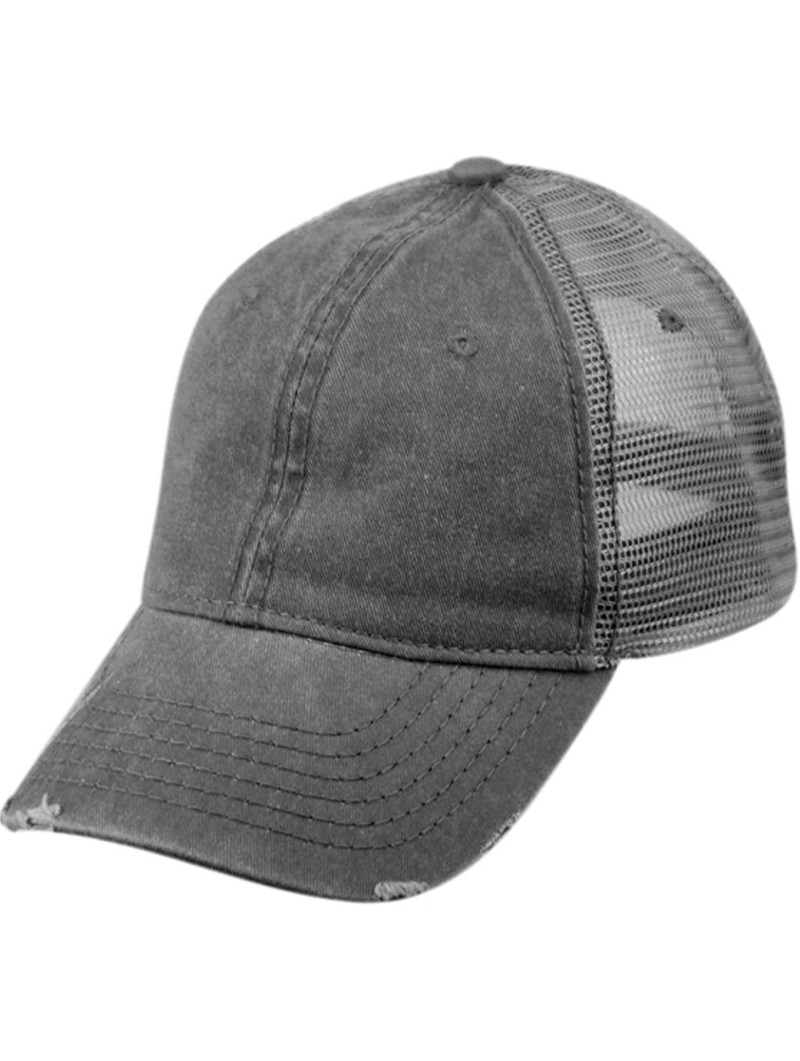 Baseball Caps Low Profile Unstructured HAT Twill Distressed MESH Trucker CAPS - Dk Gray - C112NZ69P7B $17.14