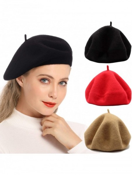 Berets 3 Pieces French Beret Hat Solid Color Wool Artist Beret Hats for Women Girls Lady - Set-2 - CD196IA27Y6 $17.33