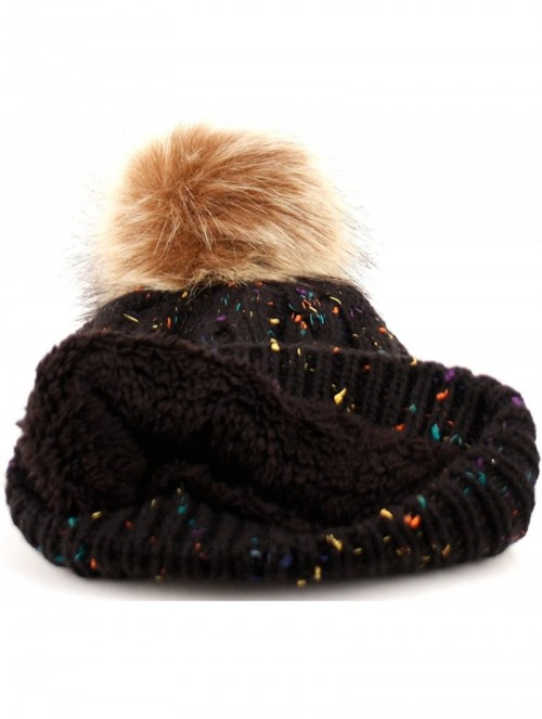 Skullies & Beanies Womens Cable Knit Winter Hat - With A Fleece Lining and Faux Fur Pom Pom - Confetti Black - CO12OBOEMBG $1...