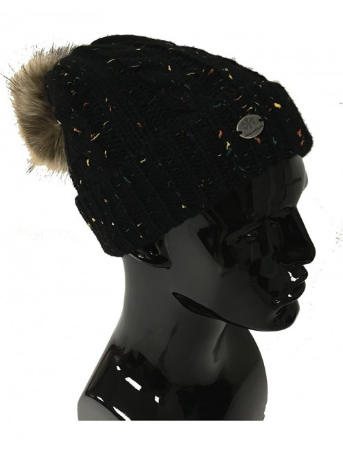 Skullies & Beanies Womens Cable Knit Winter Hat - With A Fleece Lining and Faux Fur Pom Pom - Confetti Black - CO12OBOEMBG $1...