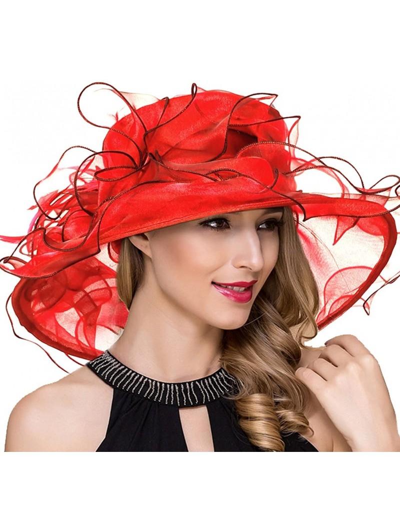 Sun Hats Womens Kentucky Derby Church Dress Fascinator Tea Party Wedding Hats S056 - Red - CI180ONHTZT $35.54