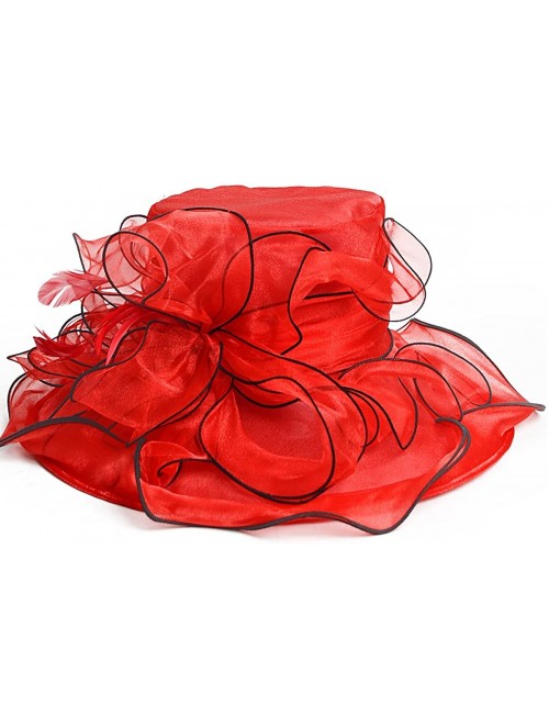 Sun Hats Womens Kentucky Derby Church Dress Fascinator Tea Party Wedding Hats S056 - Red - CI180ONHTZT $35.54