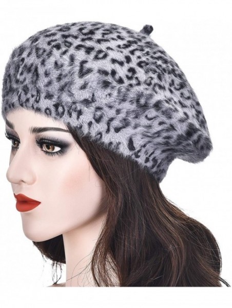 Berets Womens Warm French Beret Hat Leopard Print Beret Cap - Gray - CN11PWM6IIB $22.78