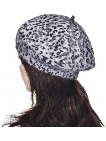 Berets Womens Warm French Beret Hat Leopard Print Beret Cap - Gray - CN11PWM6IIB $22.78