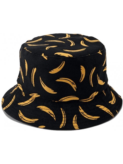 Bucket Hats Banana Print Bucket Hat Fruit Pattern Fisherman Hats Summer Reversible Packable Cap - Banana Black - CU194903E84 ...