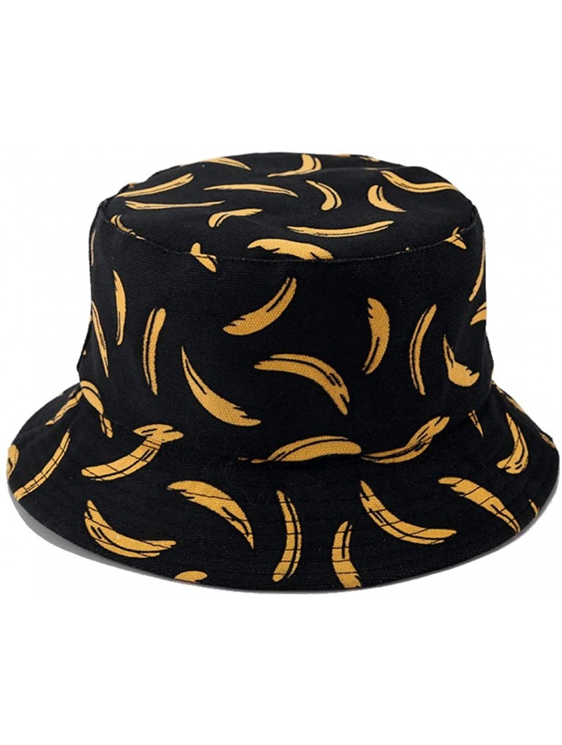 Bucket Hats Banana Print Bucket Hat Fruit Pattern Fisherman Hats Summer Reversible Packable Cap - Banana Black - CU194903E84 ...