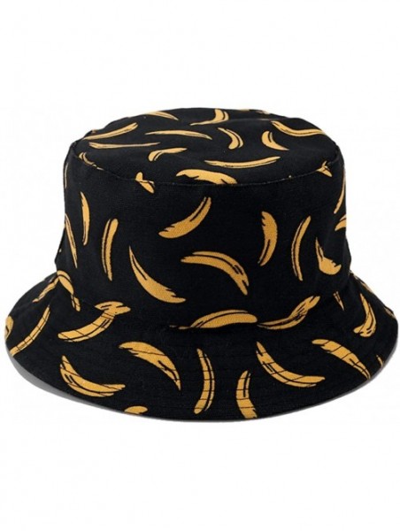 Bucket Hats Banana Print Bucket Hat Fruit Pattern Fisherman Hats Summer Reversible Packable Cap - Banana Black - CU194903E84 ...