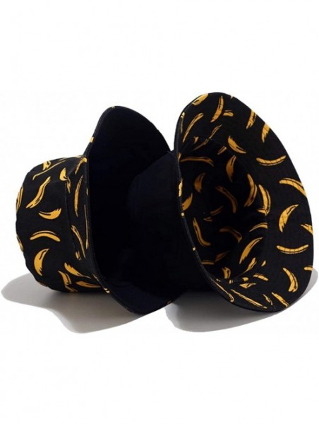 Bucket Hats Banana Print Bucket Hat Fruit Pattern Fisherman Hats Summer Reversible Packable Cap - Banana Black - CU194903E84 ...