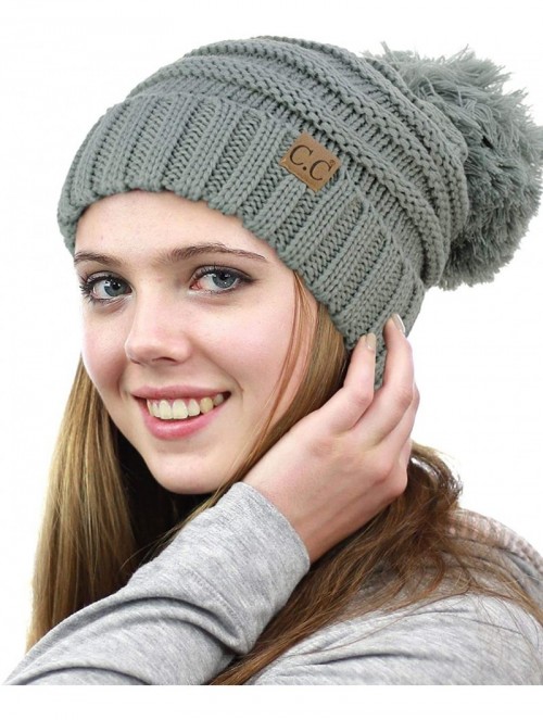 Skullies & Beanies Pom Pom Oversized Baggy Slouchy Thick Winter Beanie Hat - Natural Gray - CW18R4ZNHNK $16.26