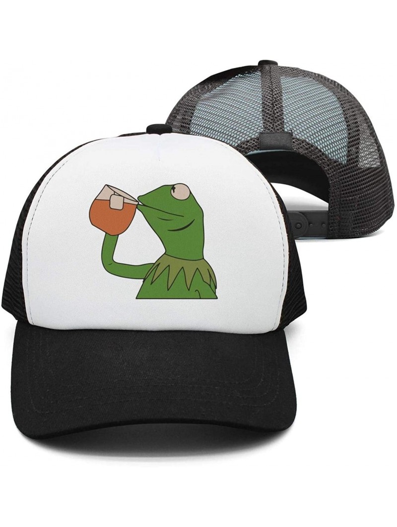 Skullies & Beanies Tea Lizard None of My Business Strapback Hat Sipping Tea Meme Adjustable Cap - Funny-green-frog-sipping-te...