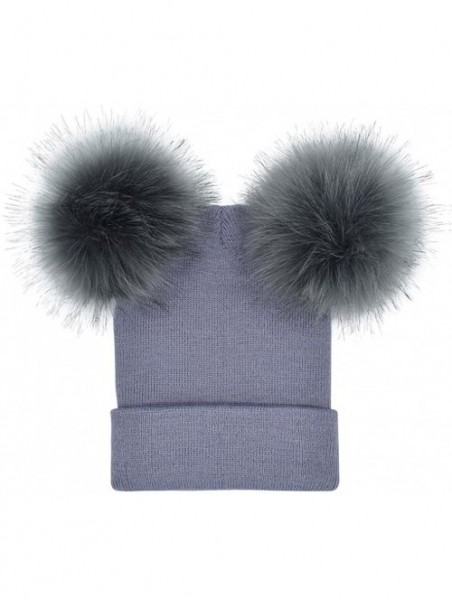 Skullies & Beanies Winter Warm Women Crochet Knit Double Faux Fur Pom Pom Beanie Hat Cap - Gray - C3187AIEHC0 $9.55