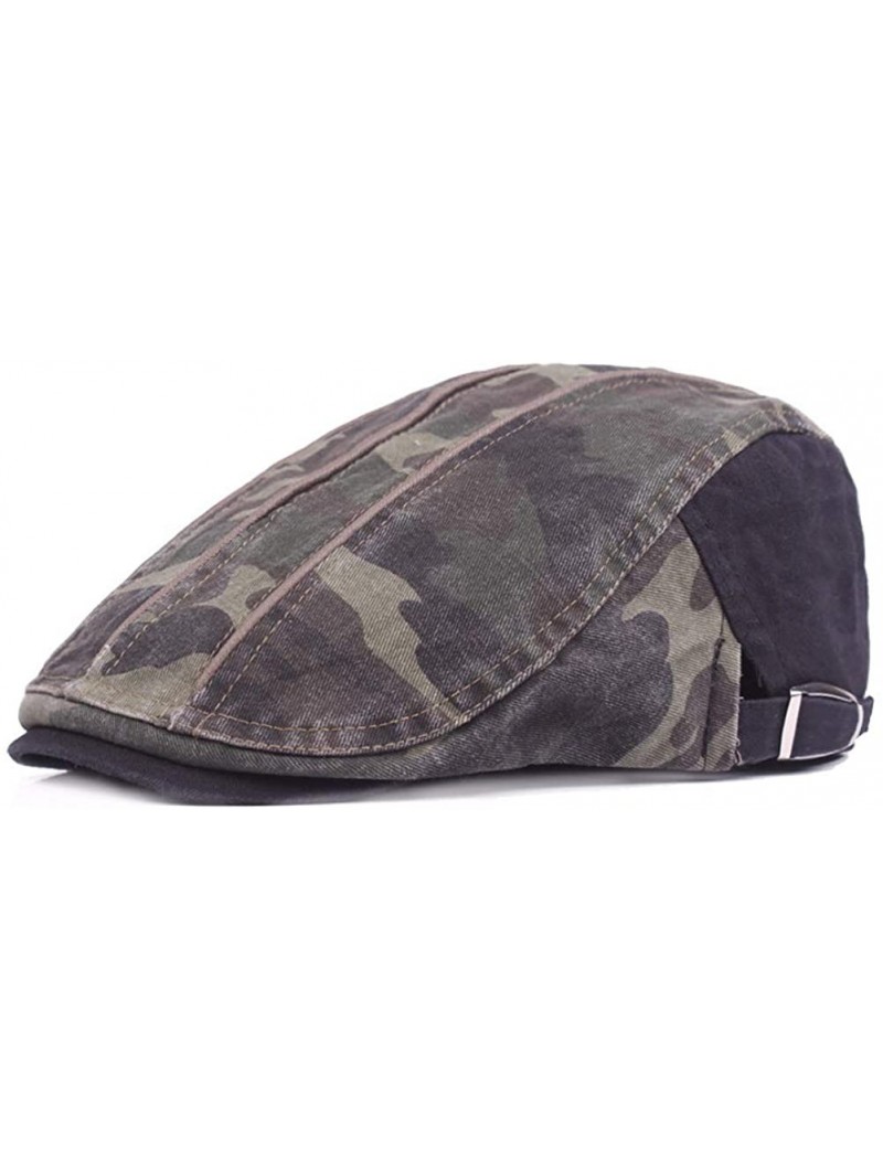 Newsboy Caps Cotton Newsboy Beret Flat Cap Ivy Gatsby Cabbie Driving Hat Camouflage - Black - CQ18N6HMCAH $12.70