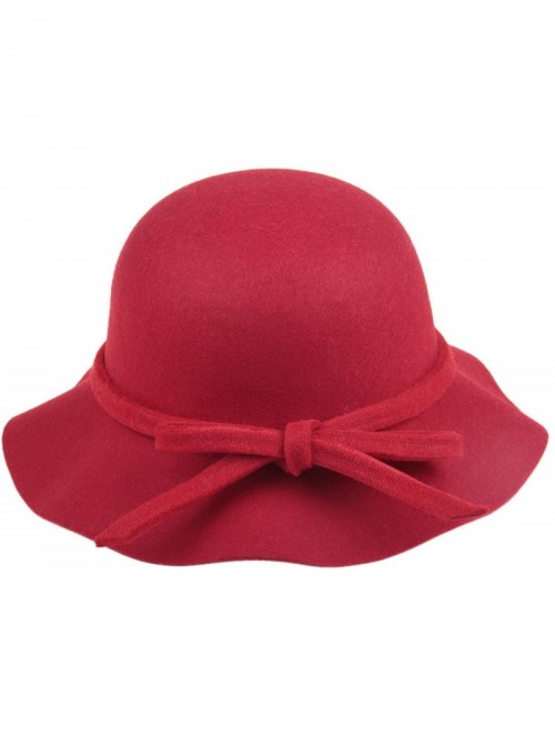 Bucket Hats Women's Wool Bucket Hat with Bow Cloche Flapper Tea Party Derby Church - Red - CV186YK56TT $14.66