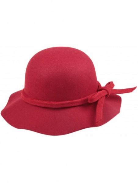 Bucket Hats Women's Wool Bucket Hat with Bow Cloche Flapper Tea Party Derby Church - Red - CV186YK56TT $14.66