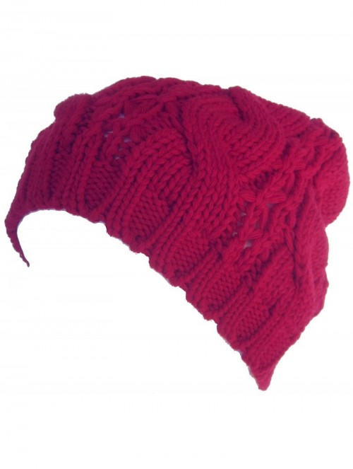 Berets Cable Knit Beret Slouchy Beanie Winter Snowboard Ski Cap - Red - C611R4FHS79 $16.67