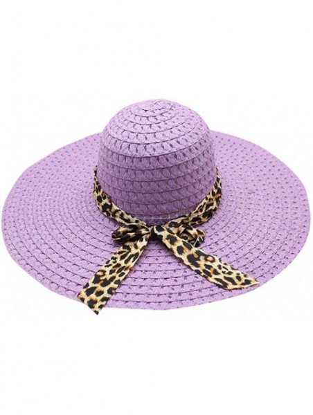 Sun Hats Women Hat Fineser Leopard Bowknot - Purple - CP18O894G2M $12.29