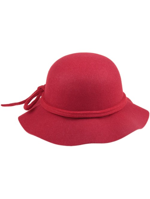 Bucket Hats Women's Wool Bucket Hat with Bow Cloche Flapper Tea Party Derby Church - Red - CV186YK56TT $14.66