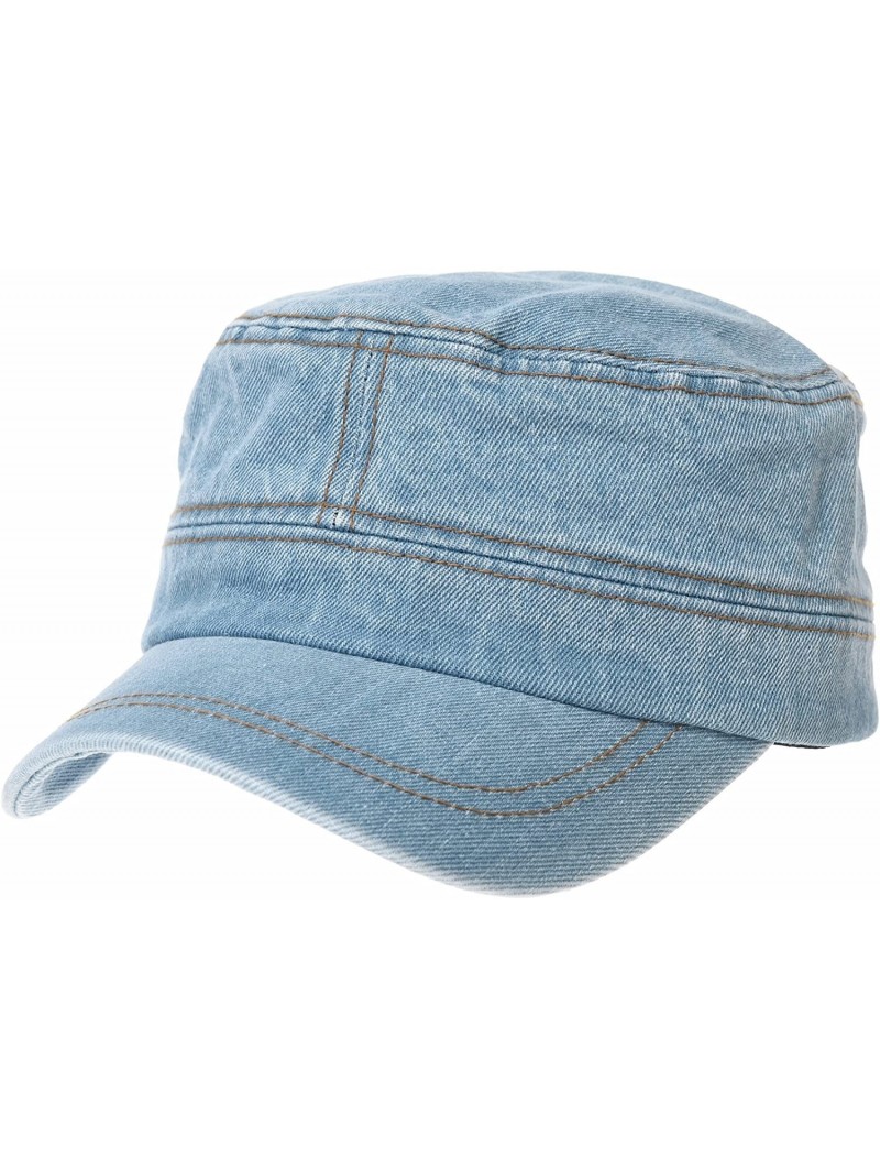 Baseball Caps Army Denim Cadet Cap Cotton Jean Stitch Washed Hat KR4969 - Skyblue - C118CAELREH $28.92