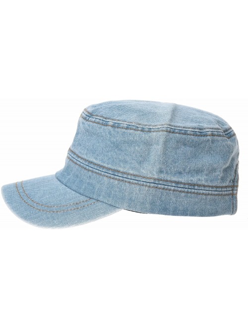 Baseball Caps Army Denim Cadet Cap Cotton Jean Stitch Washed Hat KR4969 - Skyblue - C118CAELREH $28.92