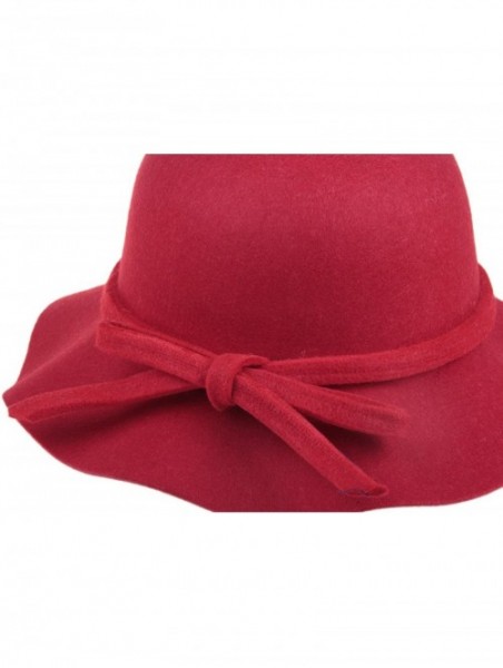 Bucket Hats Women's Wool Bucket Hat with Bow Cloche Flapper Tea Party Derby Church - Red - CV186YK56TT $14.66