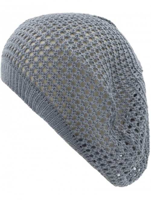 Berets Womens Lightweight Cut Out Knit Beanie Beret Cap Crochet Hat - Many Styles - Dark Gray Open Knit - CL12LCQ51PB $14.99