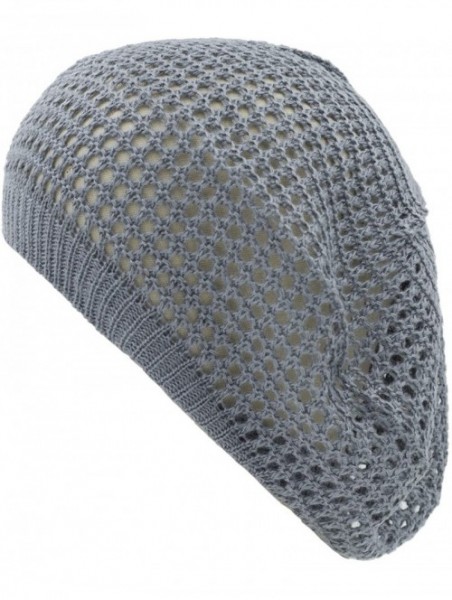 Berets Womens Lightweight Cut Out Knit Beanie Beret Cap Crochet Hat - Many Styles - Dark Gray Open Knit - CL12LCQ51PB $14.99