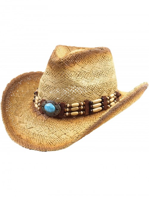 Cowboy Hats Men & Women's Woven Straw Cowboy Cowgirl Hat Western Outback w/Wide Brim - M - CC18E4ICT58 $26.71