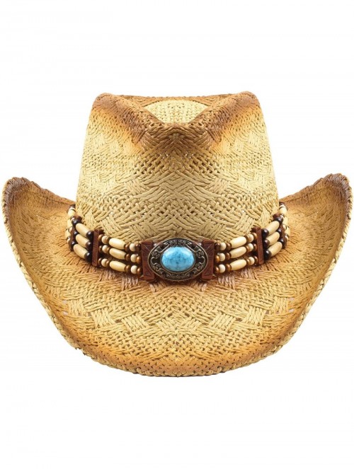 Cowboy Hats Men & Women's Woven Straw Cowboy Cowgirl Hat Western Outback w/Wide Brim - M - CC18E4ICT58 $26.71