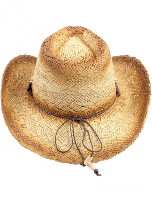 Cowboy Hats Men & Women's Woven Straw Cowboy Cowgirl Hat Western Outback w/Wide Brim - M - CC18E4ICT58 $26.71