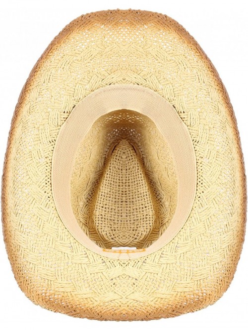 Cowboy Hats Men & Women's Woven Straw Cowboy Cowgirl Hat Western Outback w/Wide Brim - M - CC18E4ICT58 $26.71