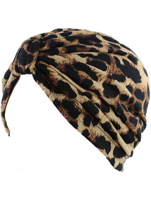 Sun Hats Shiny Turban Hat Headwraps Twist Pleated Hair Wrap Stretch Turban - Brown Leopard - C5199IHX6CZ $15.22