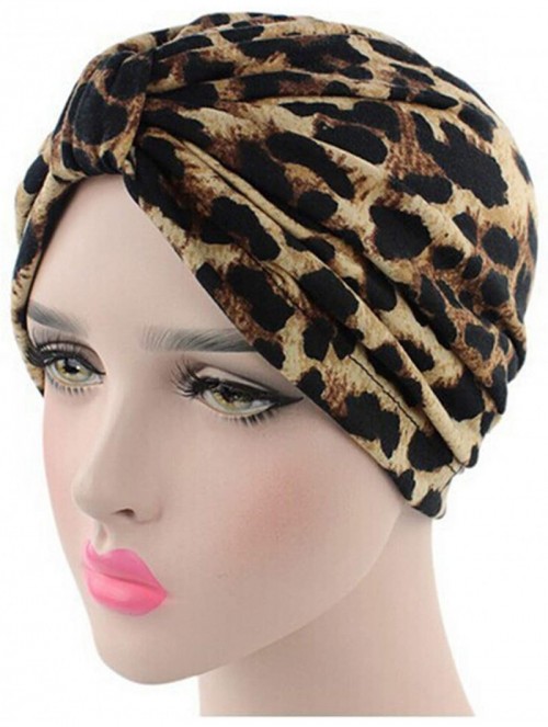 Sun Hats Shiny Turban Hat Headwraps Twist Pleated Hair Wrap Stretch Turban - Brown Leopard - C5199IHX6CZ $15.22